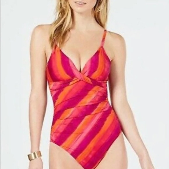 Ralph Lauren BOHO RED/ORANGE Stripe One Piece Swimsuit Size 6 - Picture 2 of 4